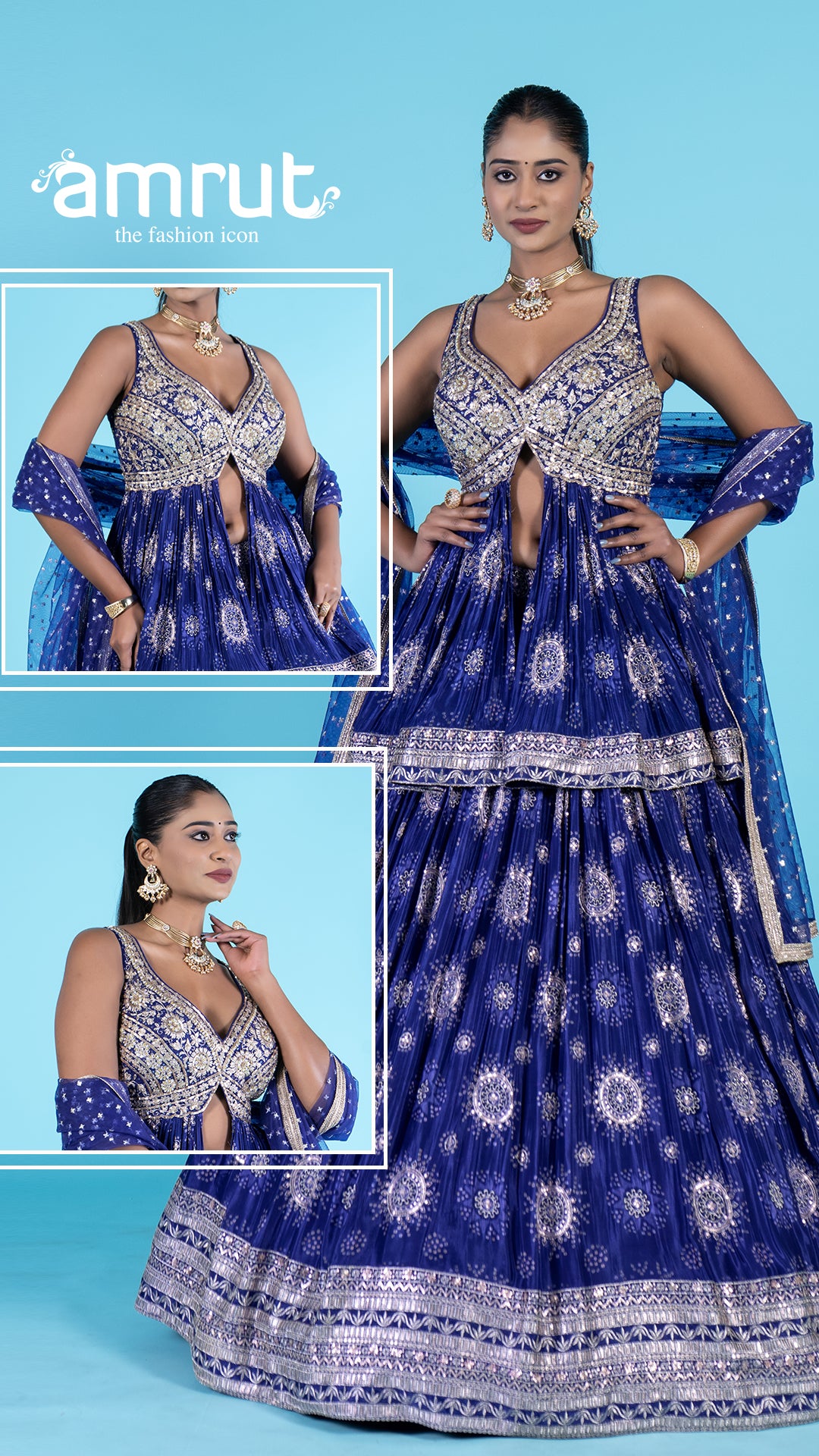 Royal Blue Sequins Embroidery Embellished Lehenga Choli 0