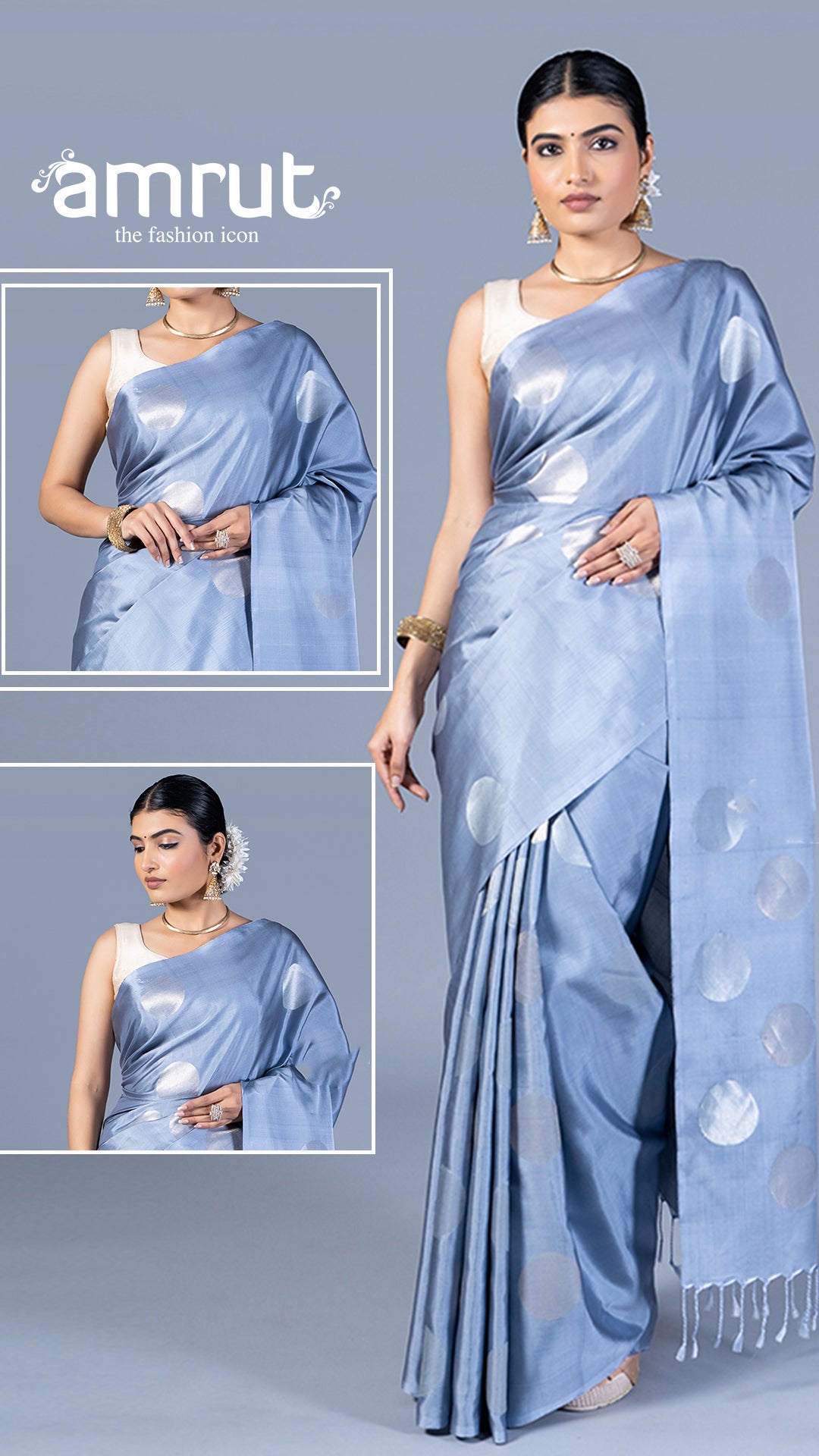 Light Blue Zari Woven Circular Motif Saree with Unstitched Blouse 0