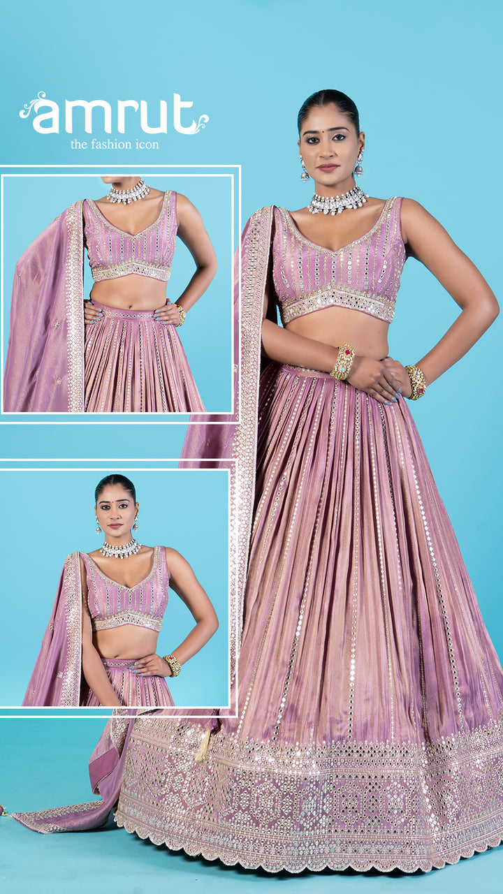 Dusty Rose Embellished Lehenga Choli with Matching Dupatta 0