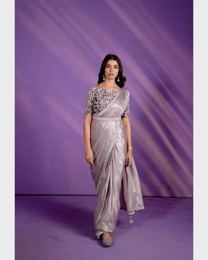 Dusty Grey Georgette Silk Saree with Readymade Blouse