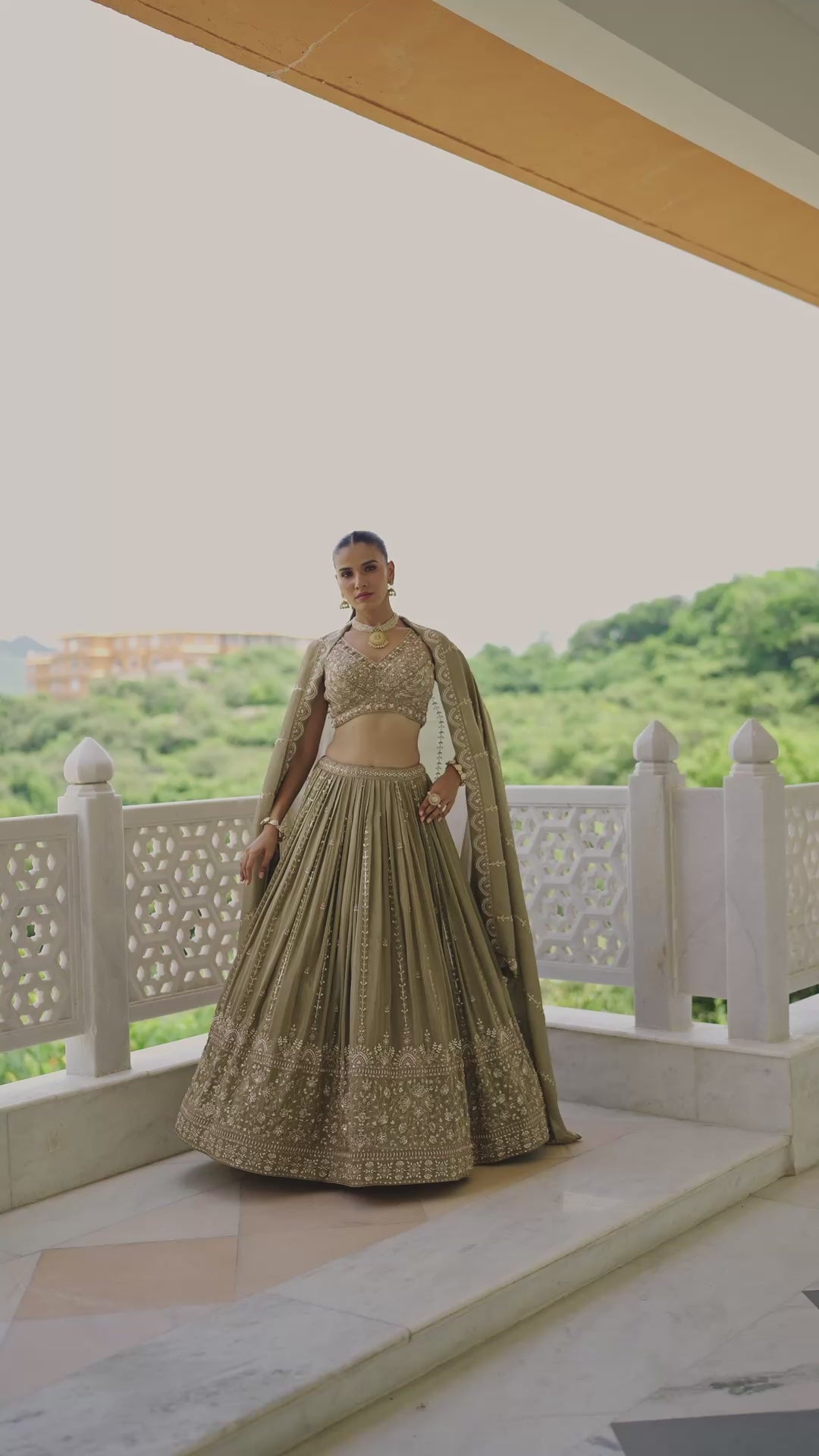 Sage Gold Mirror and Zari Work Lehenga Choli Set