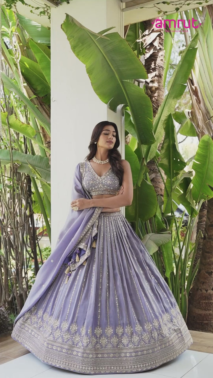 Dusty Lavender Mirror Embroidered Lehenga Choli with Dupatta