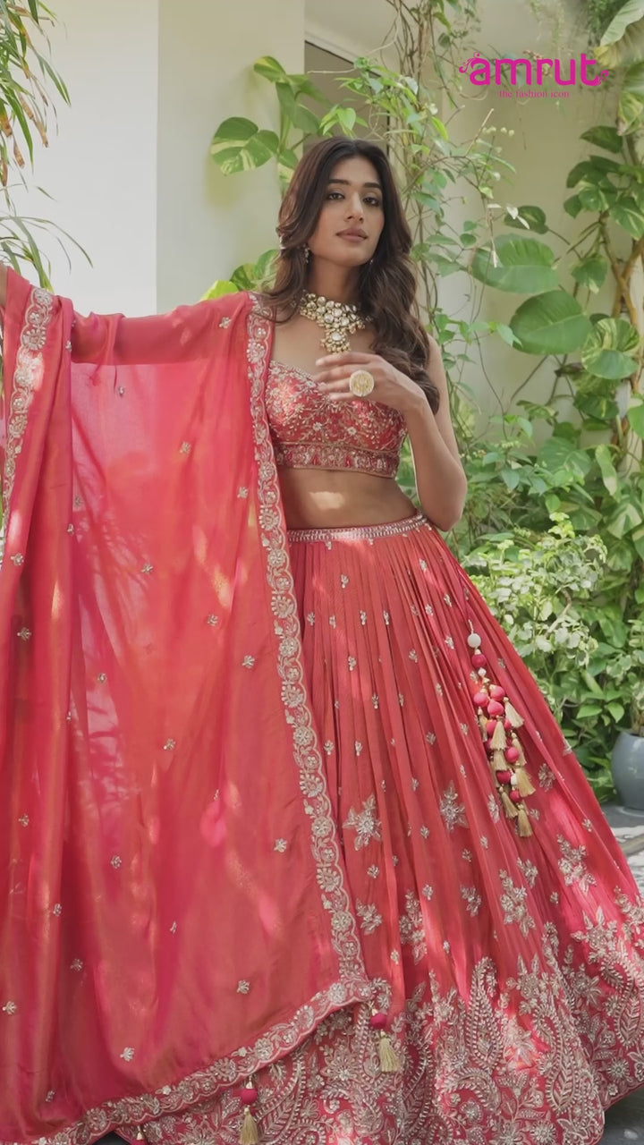 Deep Pink Embroidery Embellished Lehenga Choli with Dupatta