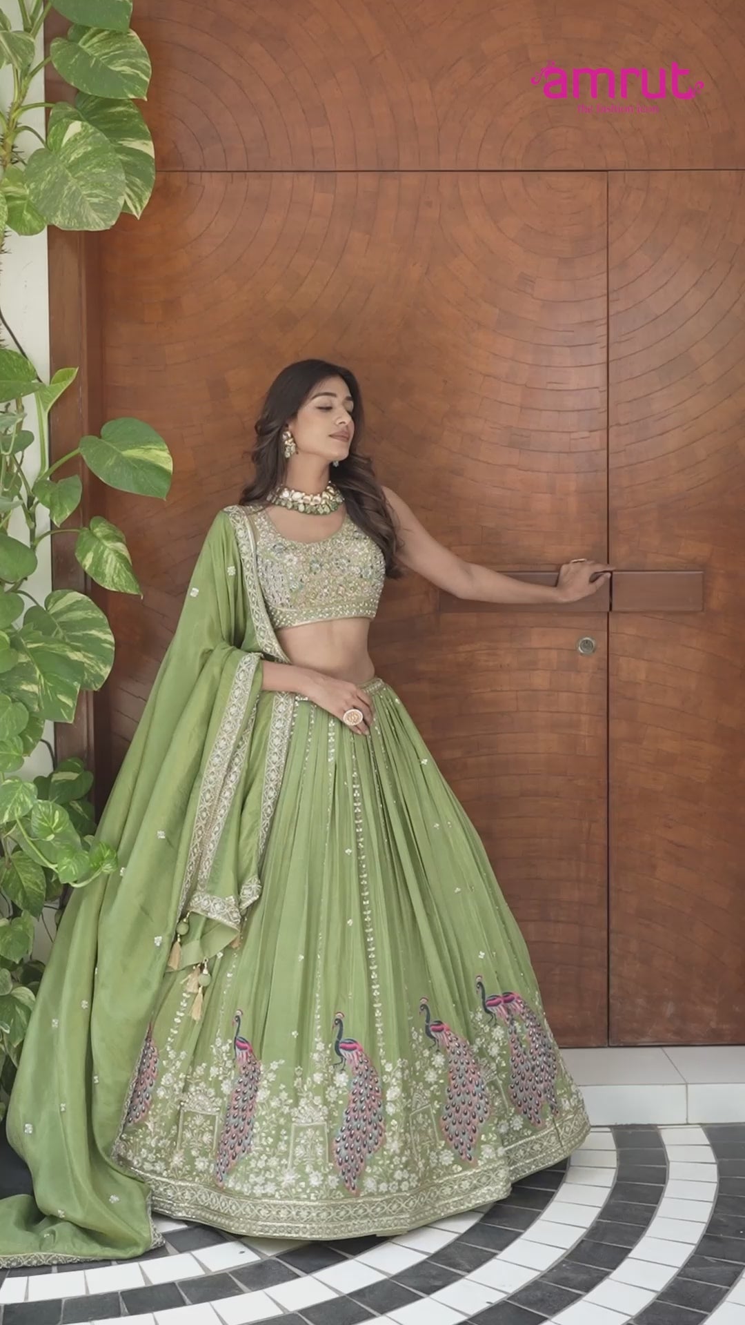 Olive Green Peacock Embroidered Lehenga Choli with Dupatta