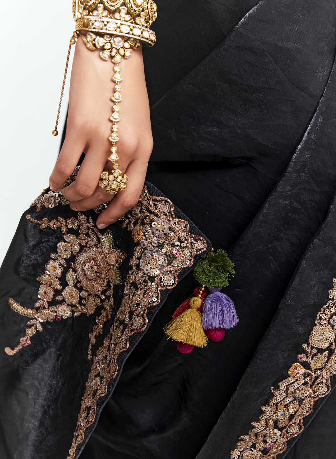 Classic Black Georgette Saree with Heavy Embroidered Border