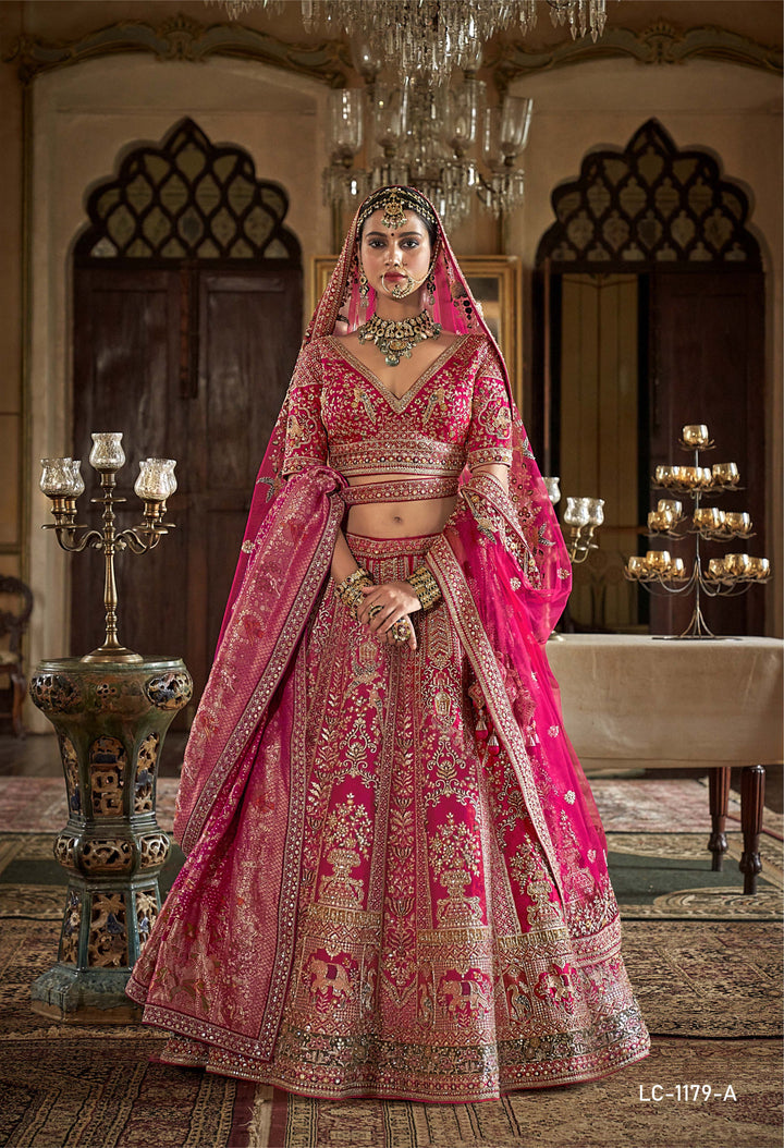 Majestic Rani Pink Bridal Lehenga with Double Dupatta & Intricate Zardozi Embroidery