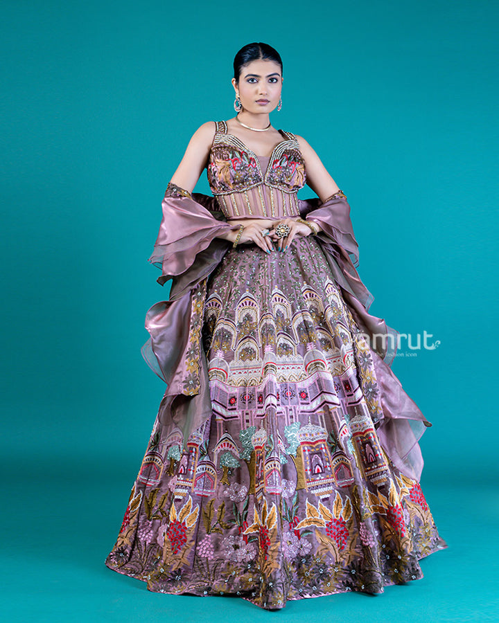 Opium Embroidered Lehenga Choli with Ruffled Dupatta