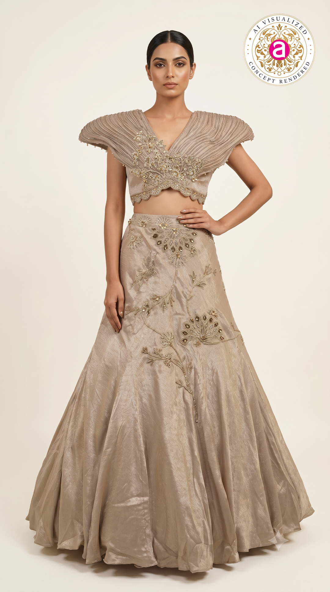 Champagne Gold Couture Embroidered Lehenga Set