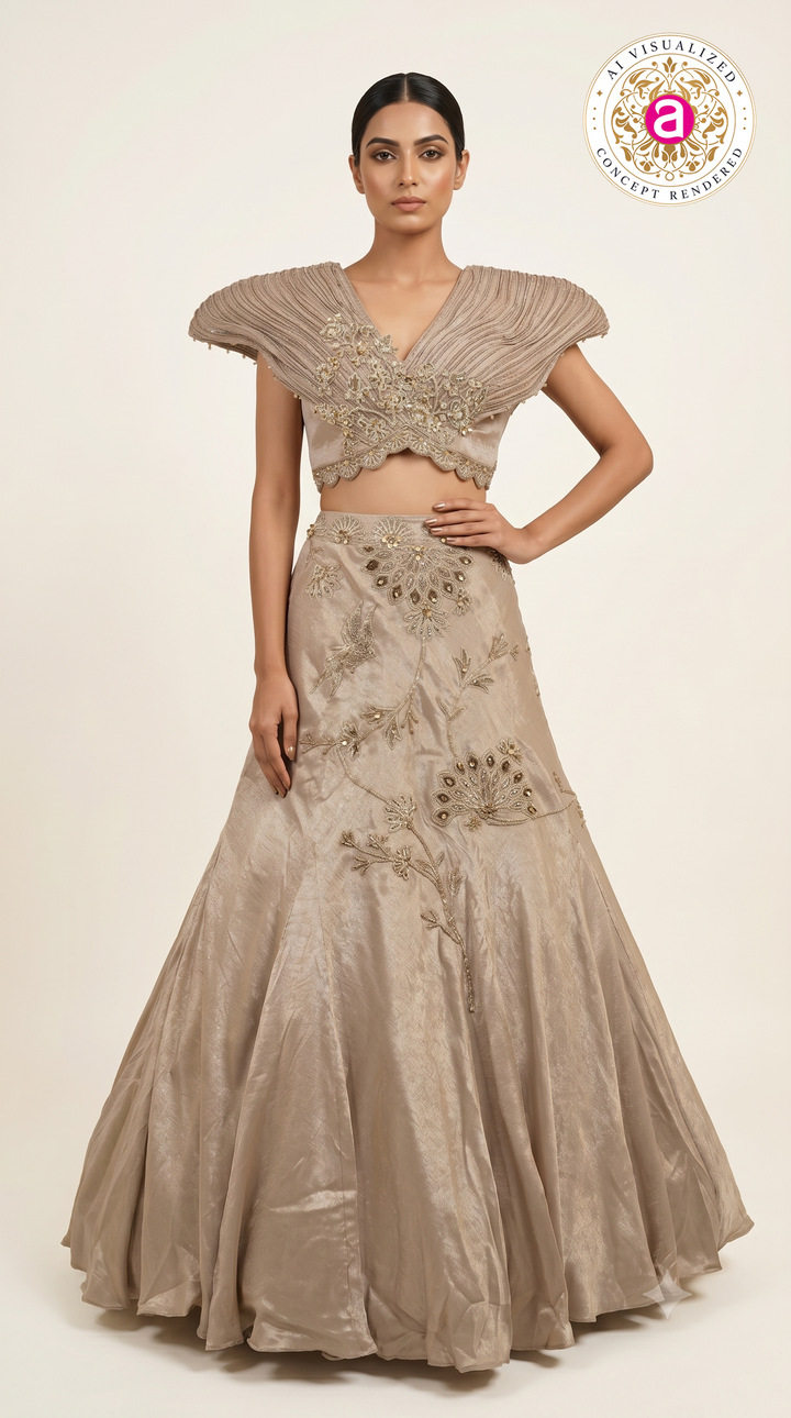 Champagne Gold Couture Embroidered Lehenga Set