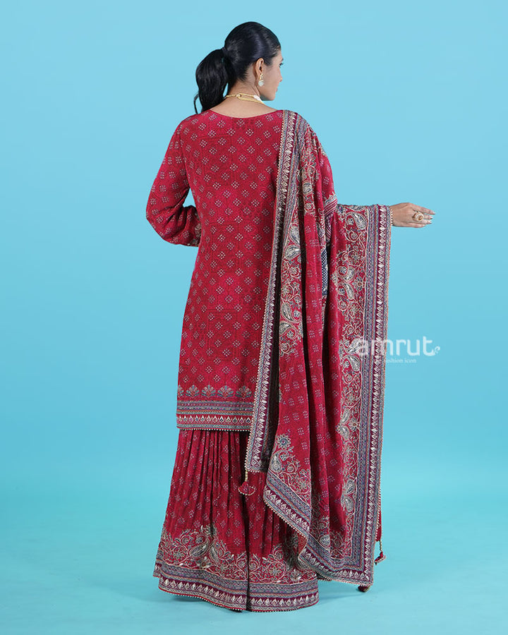 Crimson Red Embroidered Salwar Kameez with Dupatta