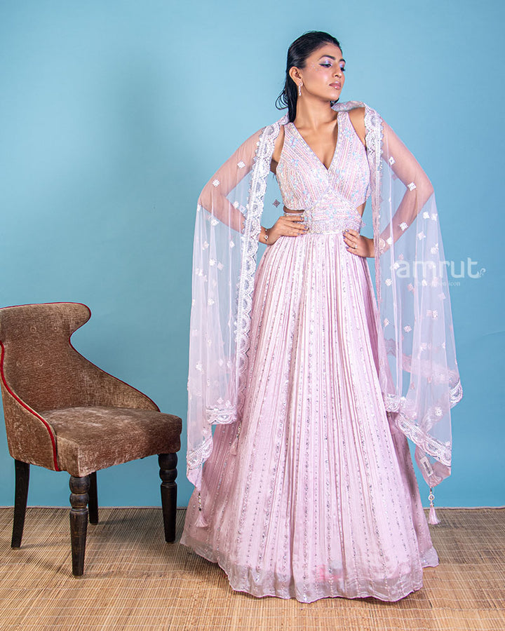 Luminous Designer Lilac Gown with Dupatta