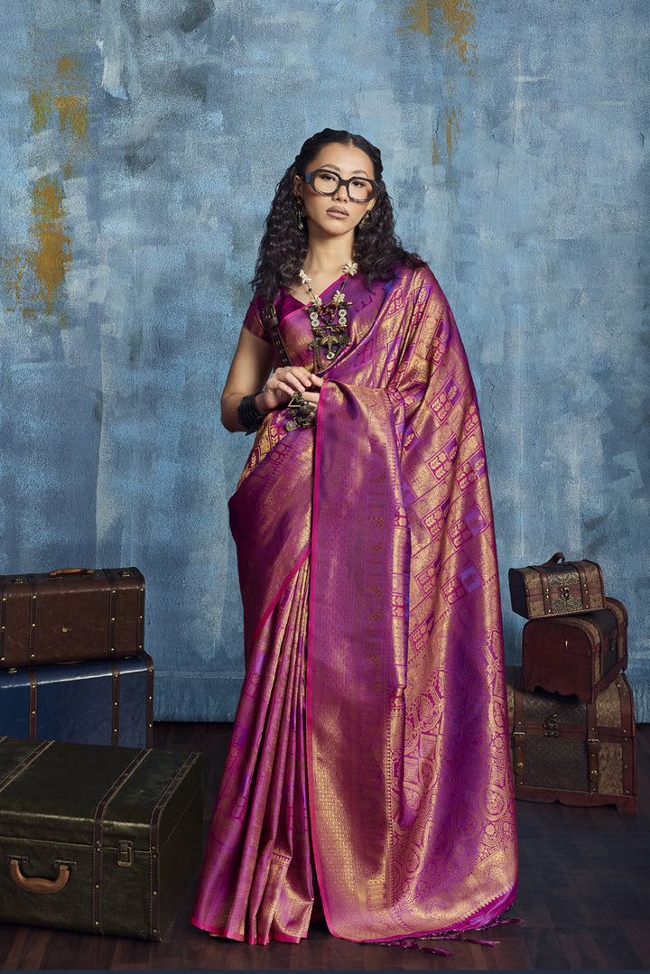 Rani Pink Kanjivaram Silk Saree with Rich Gold Zari Weaving