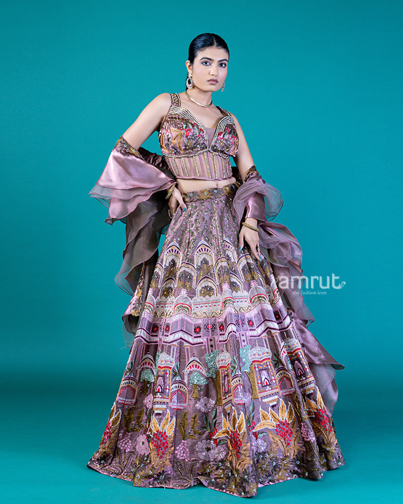 Opium Embroidered Lehenga Choli with Ruffled Dupatta