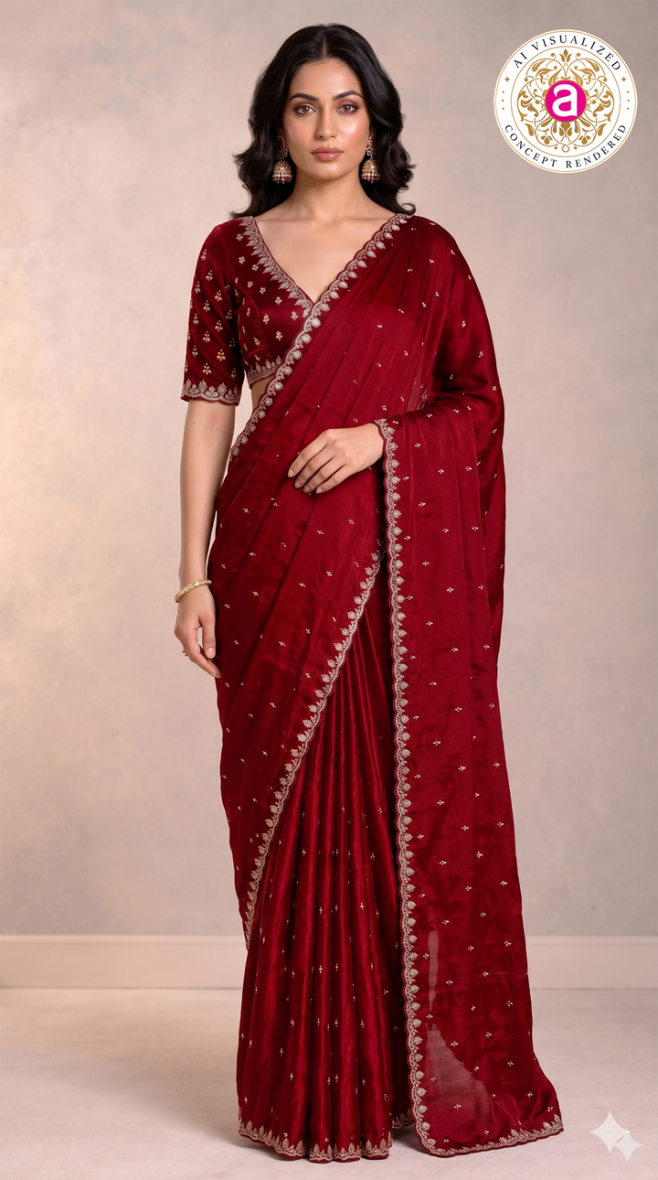 Wine Red Handwork Saree with Designer Handwork Blouse