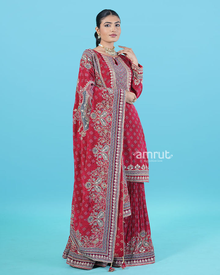 Crimson Red Embroidered Salwar Kameez with Dupatta