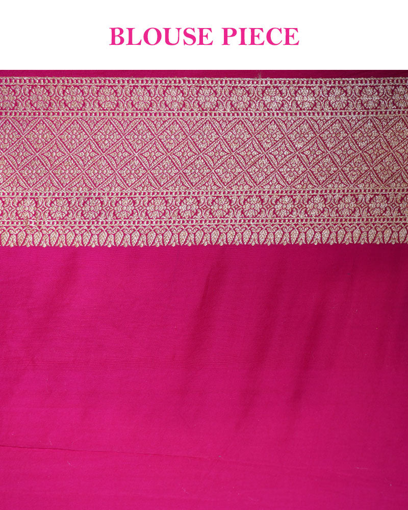 Royal Blue and Peach Pink Banarasi Silk Saree with Unstitched Blouse