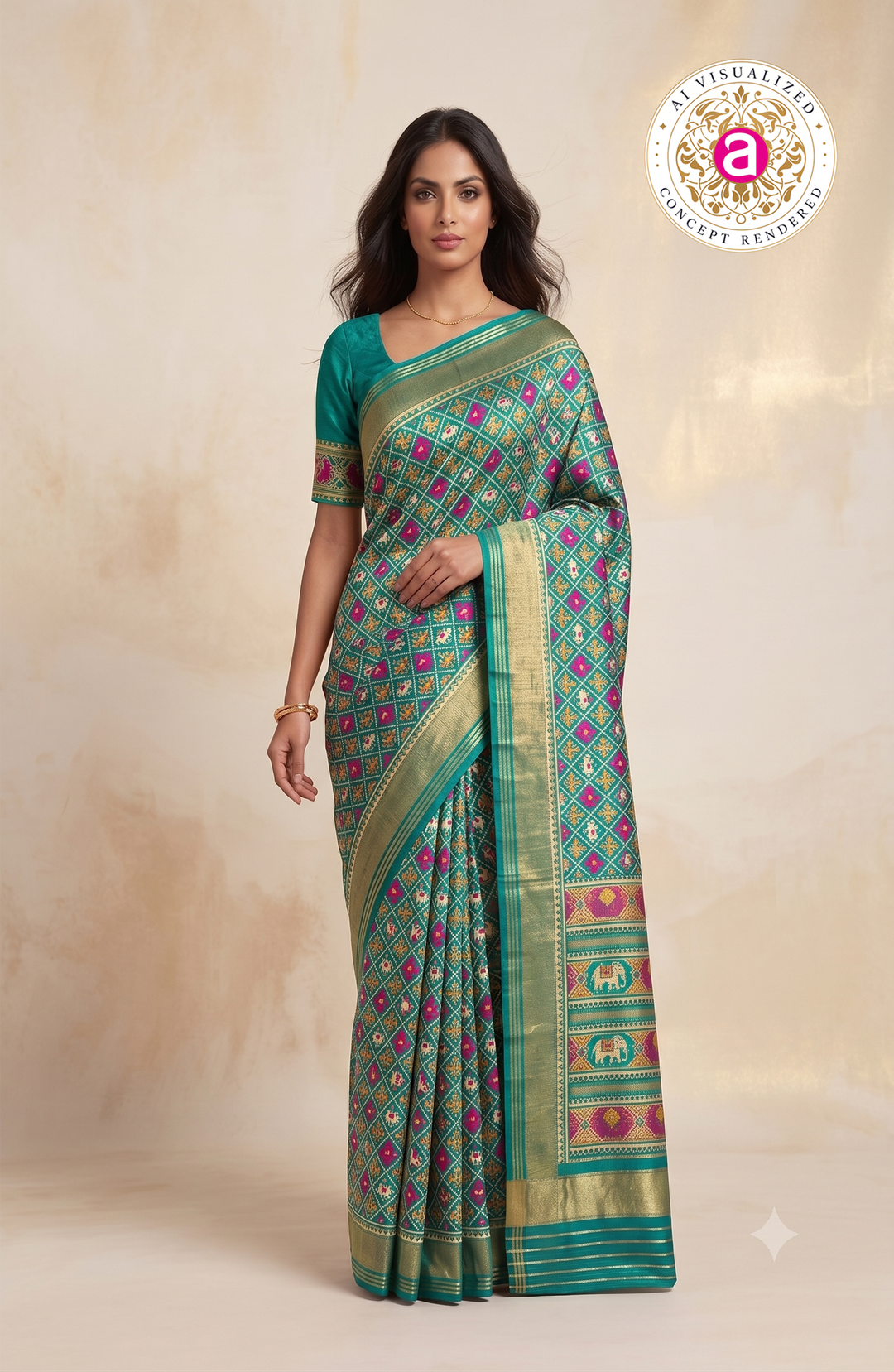 Patola Weaving Silk Saree with Traditional Ikat Diamond Weave & Rich Zari Border