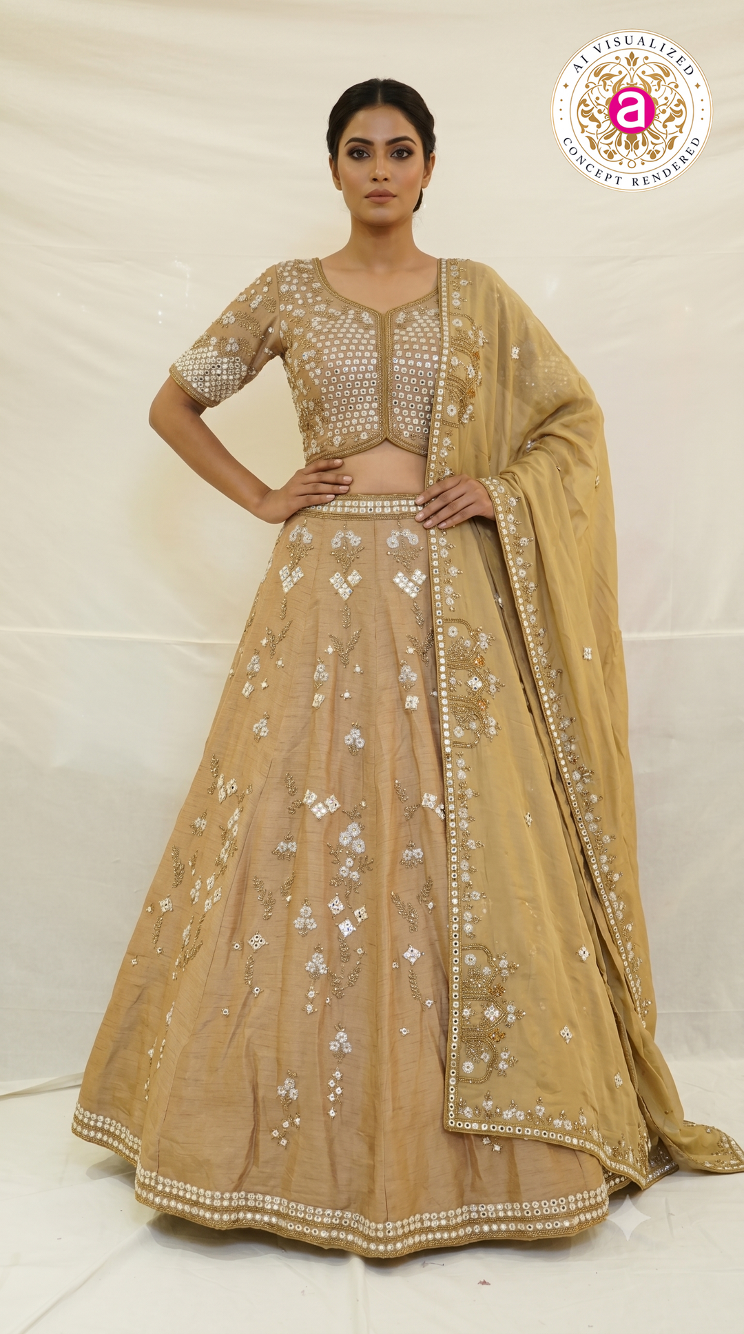 Champagne Gold Mirror Embellished Designer Lehenga Set