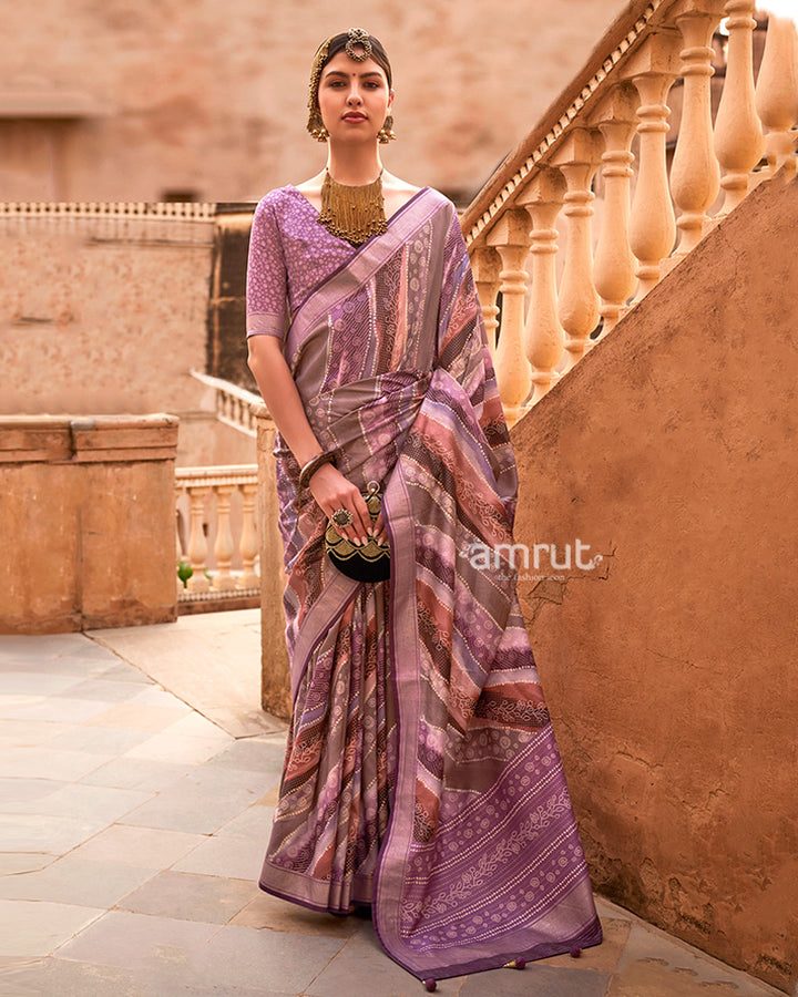 Mauve Zari Weaving Silk Saree with Unstitched Blouse