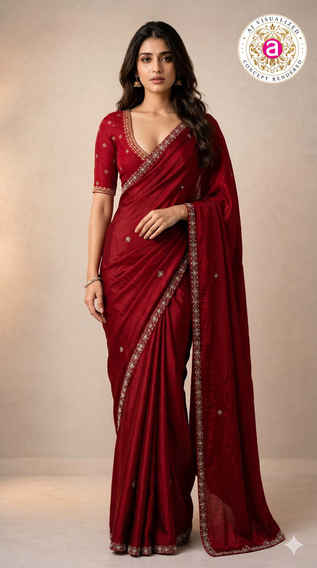 Red Handwork Saree with Designer Handwork Blouse