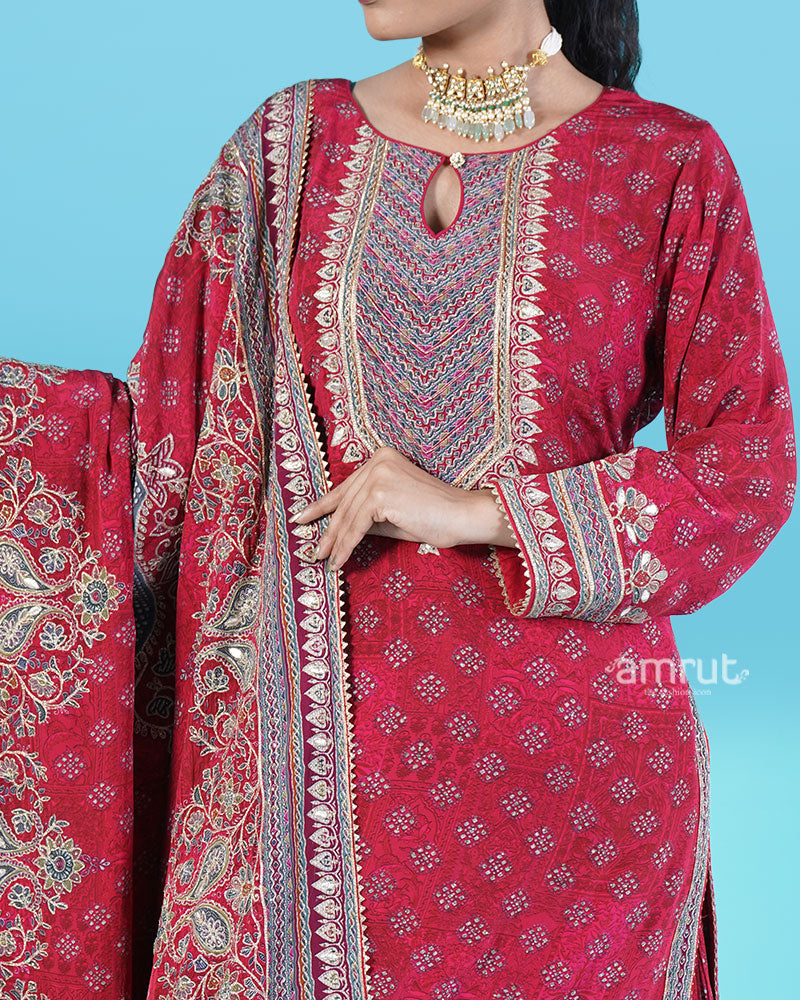 Crimson Red Embroidered Salwar Kameez with Dupatta