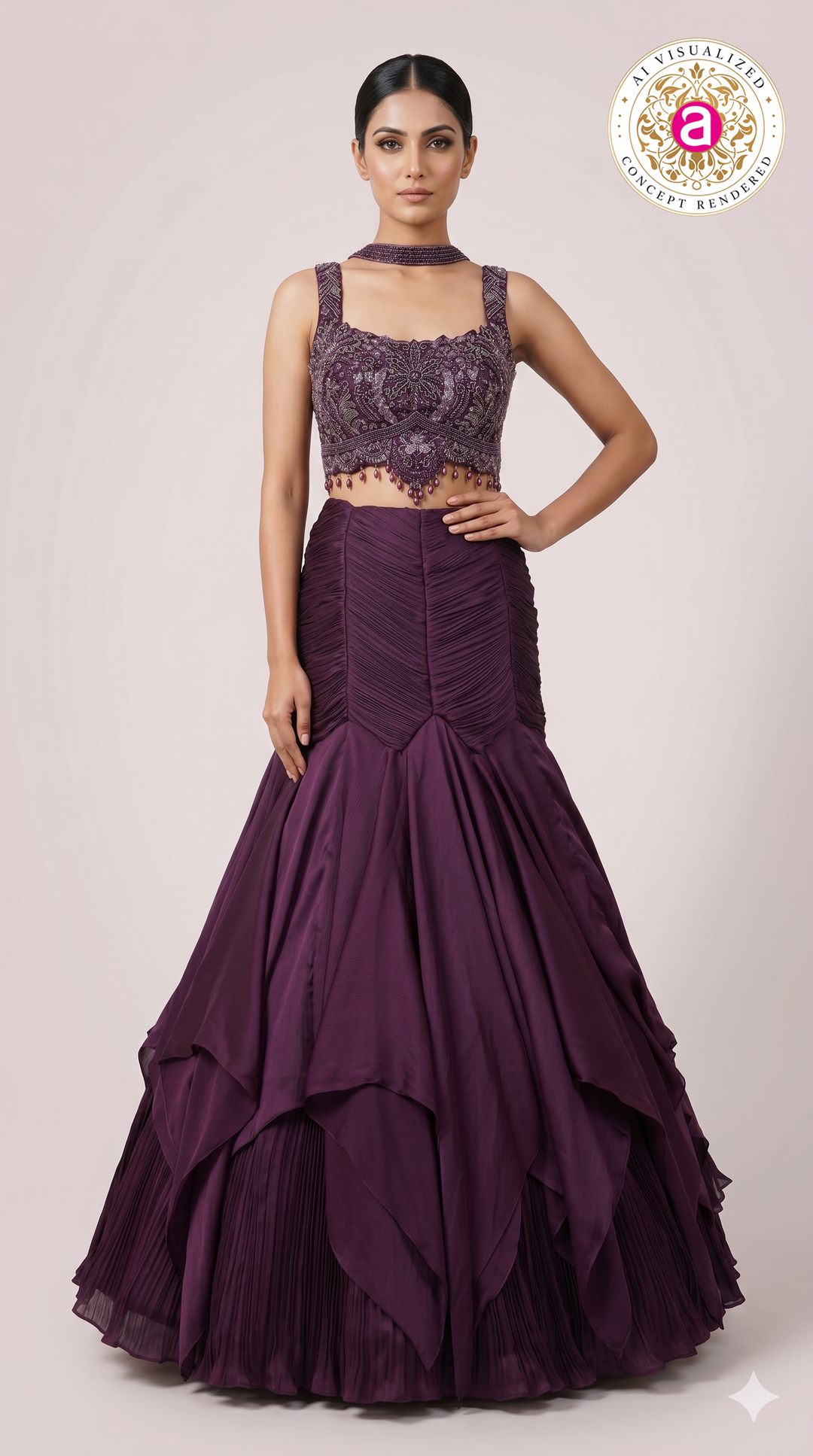 Wine Purple Designer Party Wear Mermaid Lehenga Set