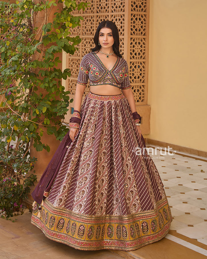 Rose Taupe Embroidered Lehenga Choli with Decorative Dupatta