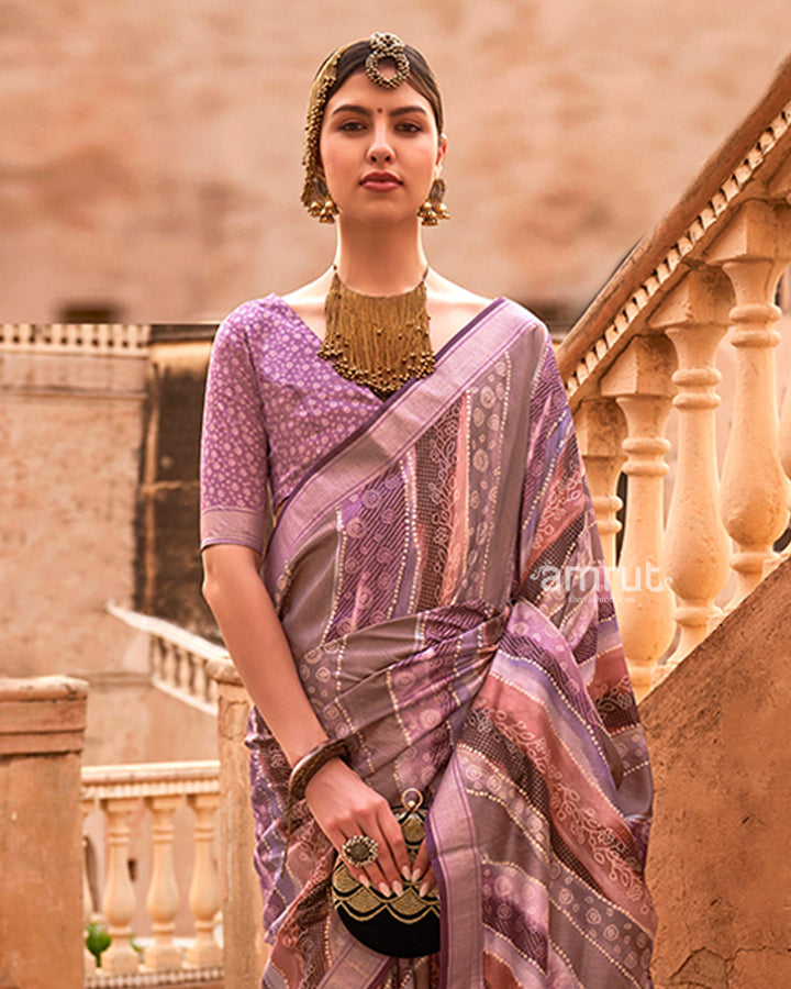 Mauve Zari Weaving Silk Saree with Unstitched Blouse