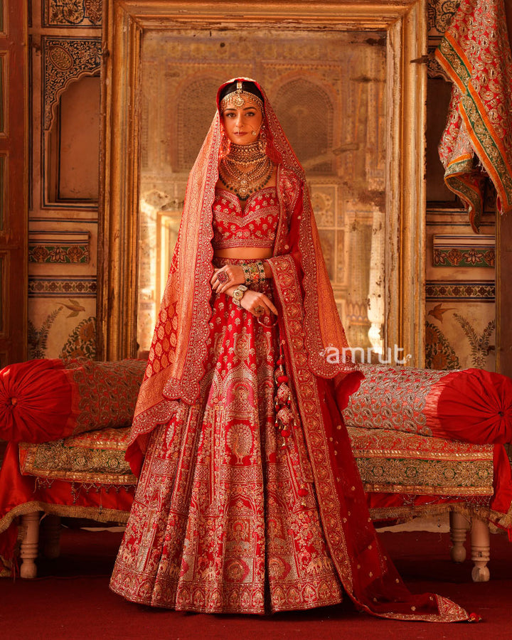 Red Sequin- Embroidered Embellished Bridal Lehenga Choli