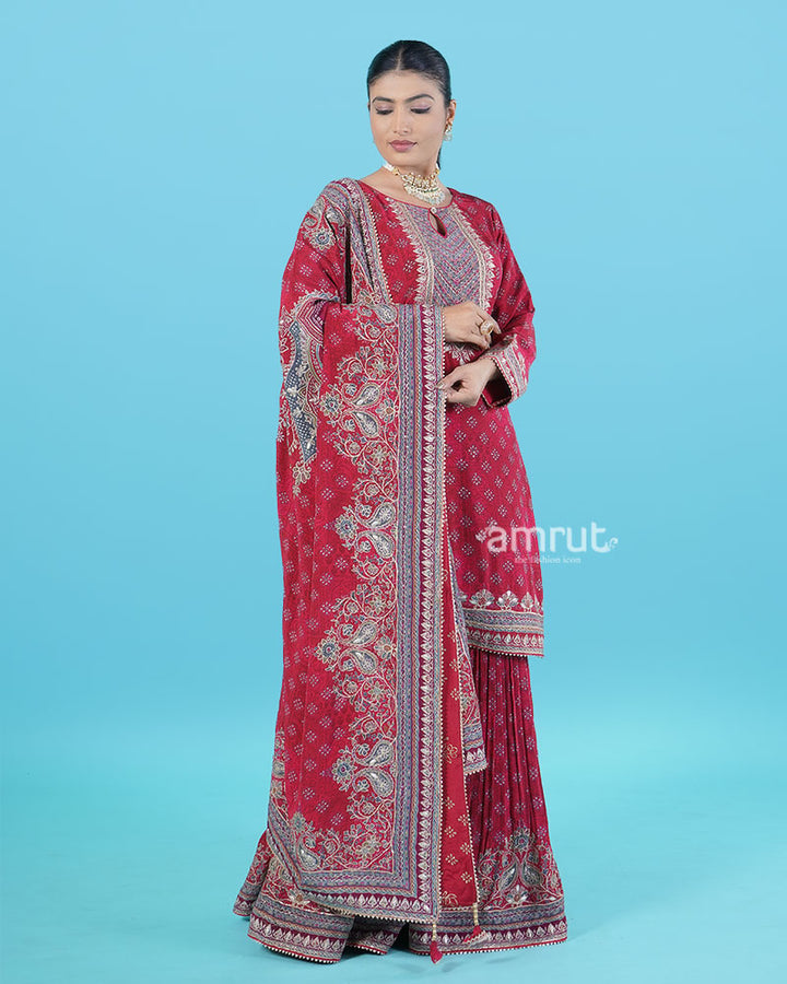 Crimson Red Embroidered Salwar Kameez with Dupatta