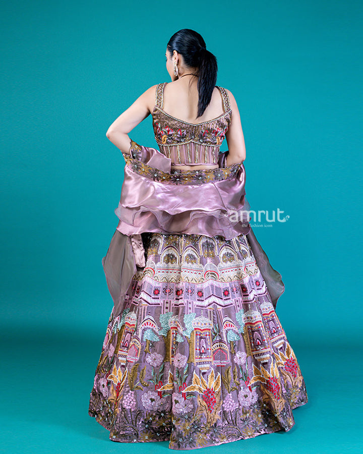 Opium Embroidered Lehenga Choli with Ruffled Dupatta