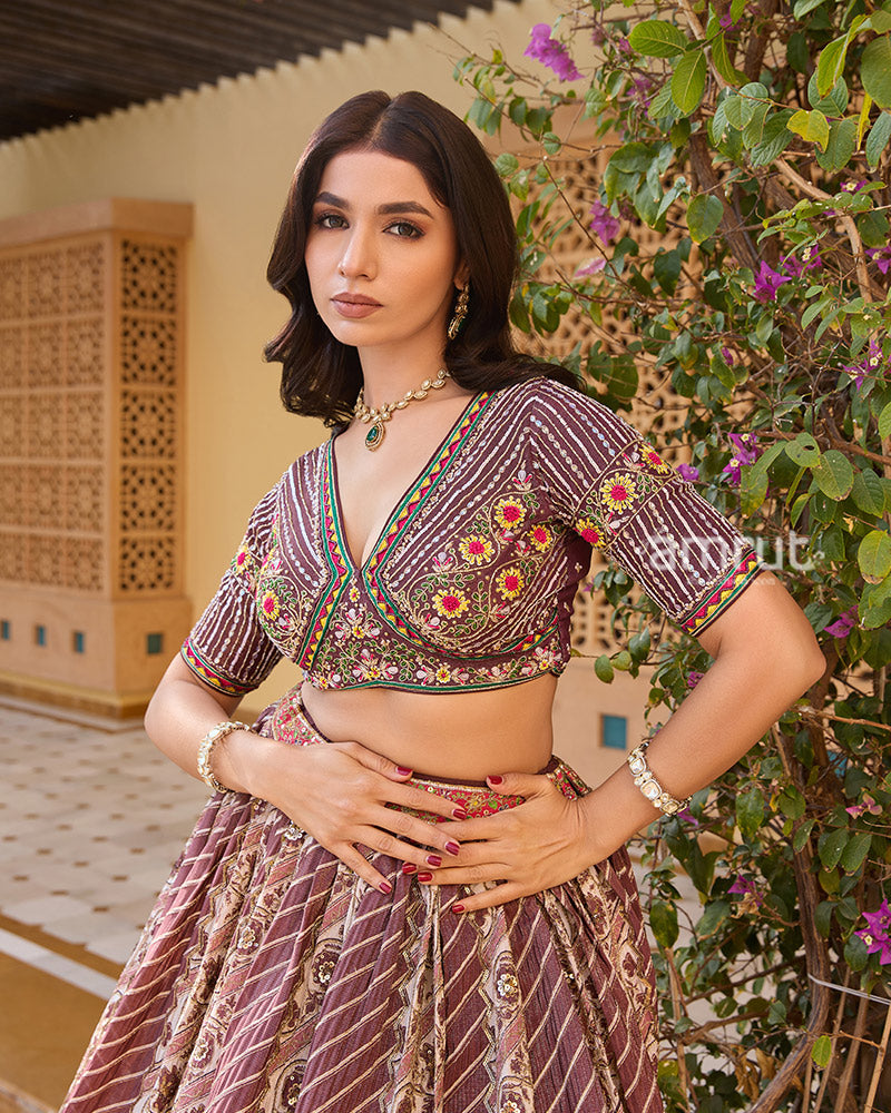 Rose Taupe Embroidered Lehenga Choli with Decorative Dupatta