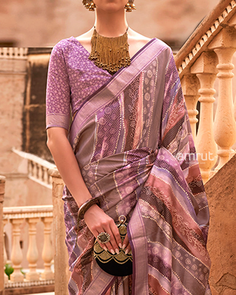 Mauve Zari Weaving Silk Saree with Unstitched Blouse