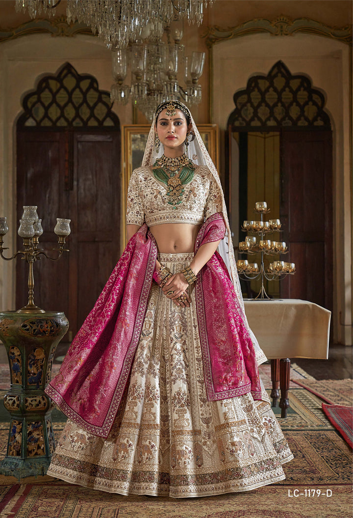 Ivory & Rose Handcrafted Bridal Lehenga with Zardozi and Elephant Motifs