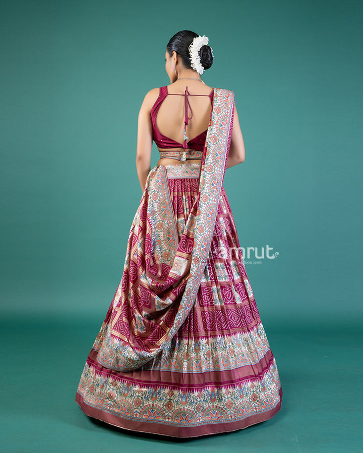 Maroon-Red Lehenga with Embroidered Burgundy Choli and Dupatta