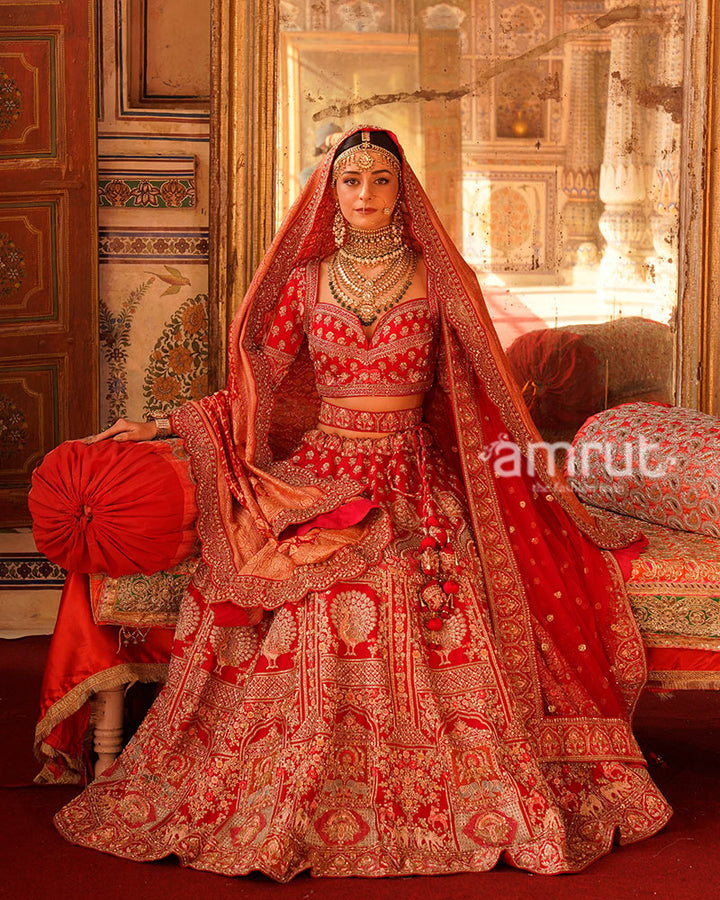 Red Sequin- Embroidered Embellished Bridal Lehenga Choli