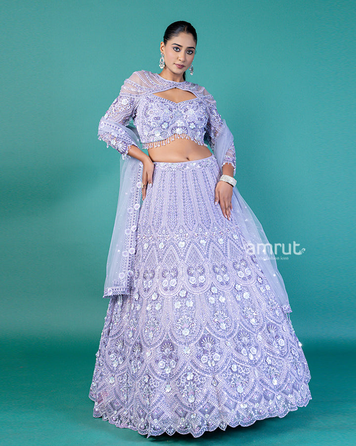 Lavender-Purple Sequins and Beads Embellishments Lehenga Choli