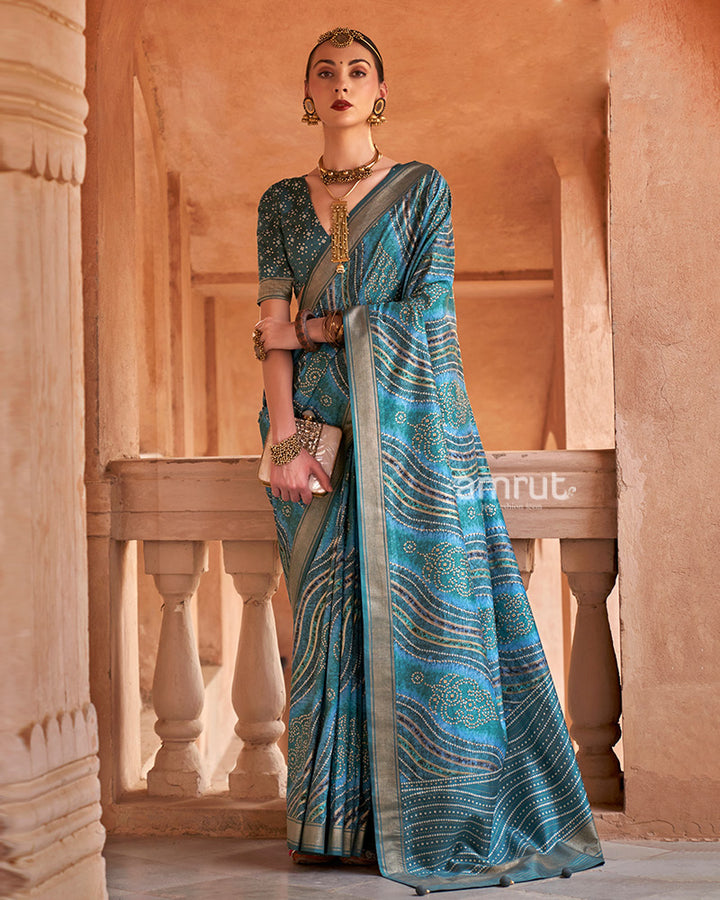 Blue Zari Weaving Silk Saree with Unstitched Blouse