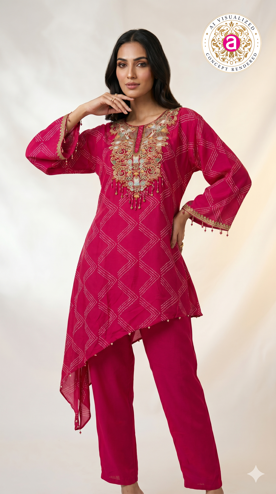 Rani Pink Embroidered Asymmetric Co-ord Set