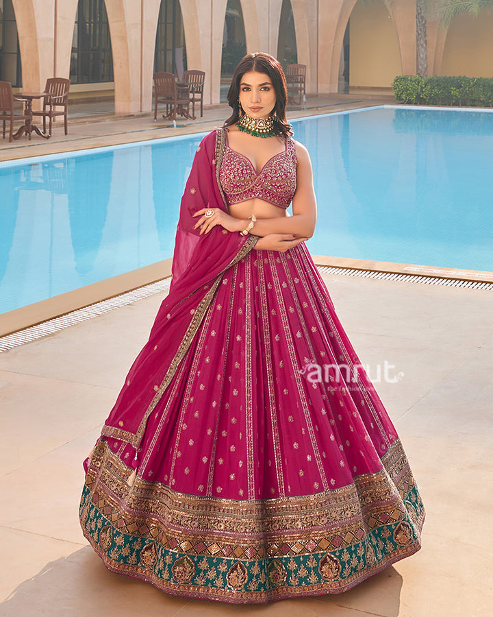 Magenta Intricate Sequins Embroidery Lehenga Choli with Matching Dupatta