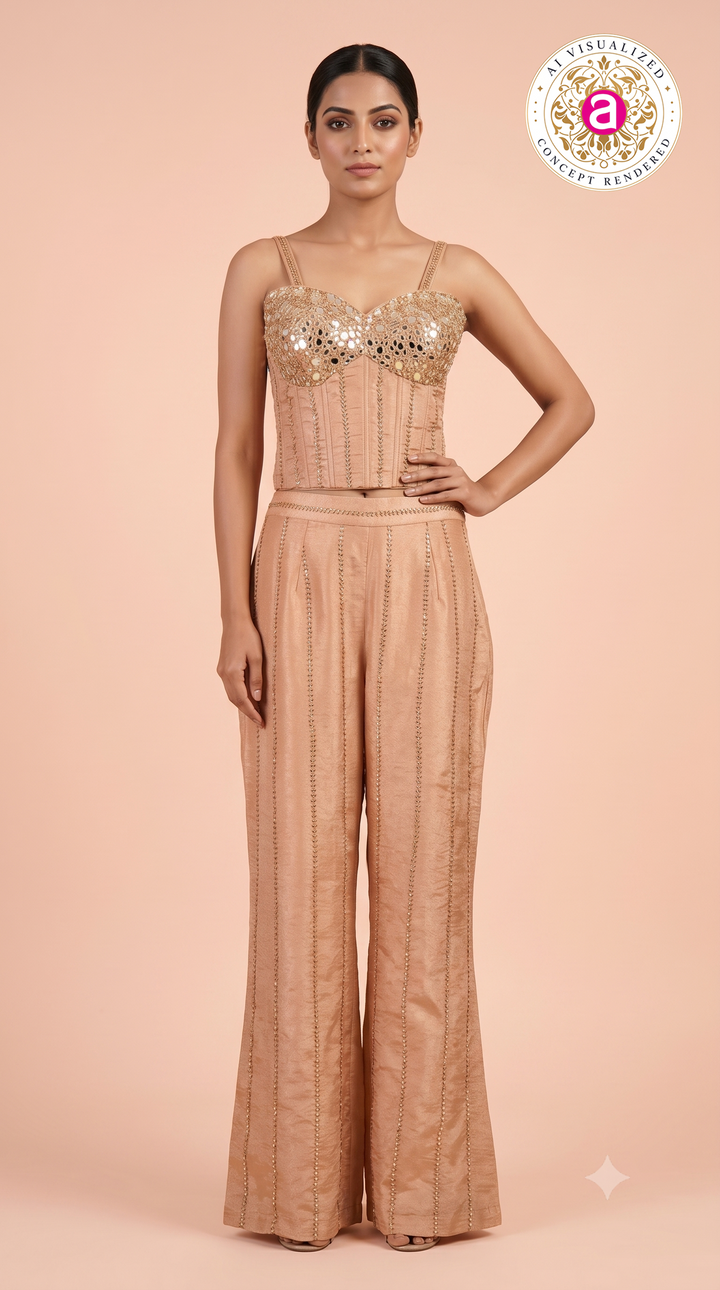 Blush Peach Embellished Corset Co-Ord Set