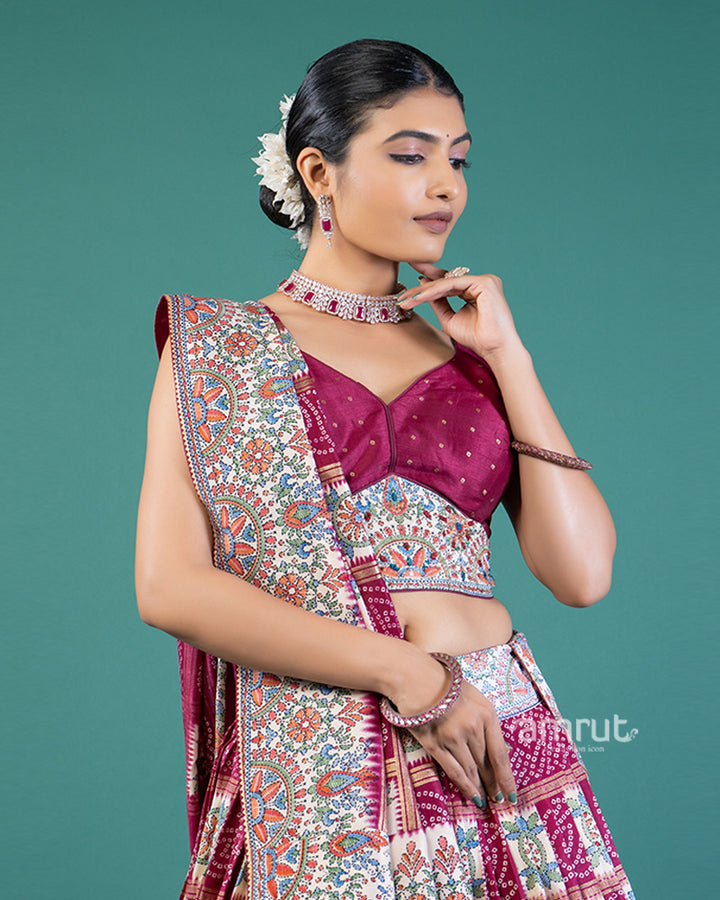 Maroon-Red Lehenga with Embroidered Burgundy Choli and Dupatta