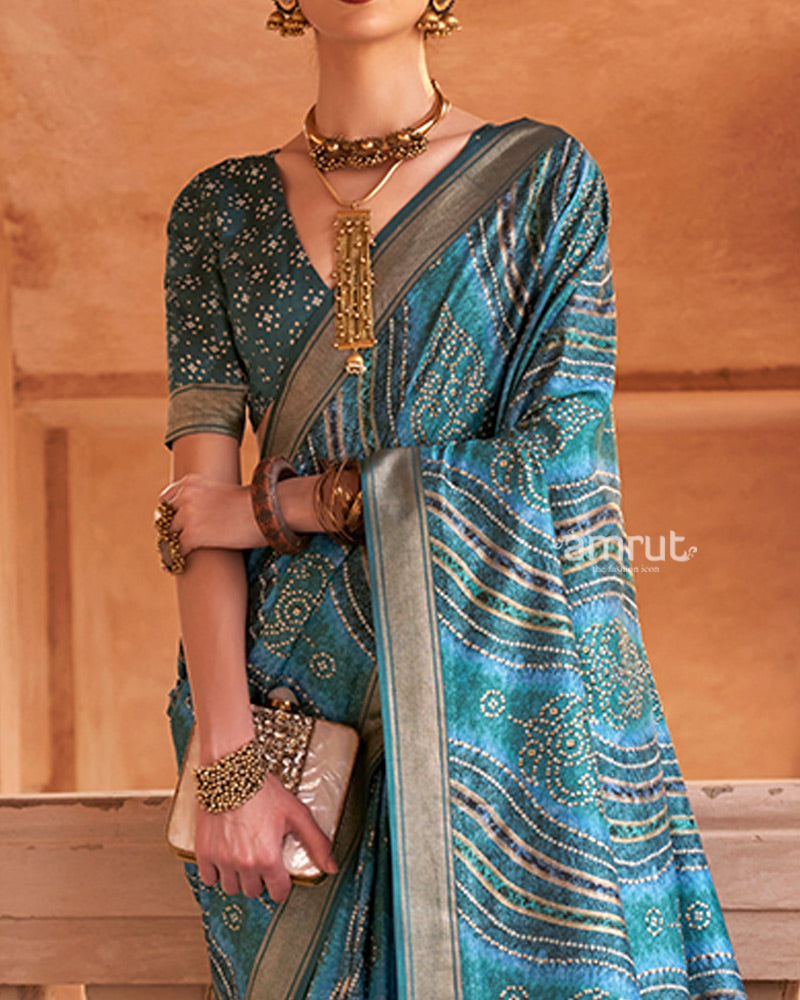 Blue Zari Weaving Silk Saree with Unstitched Blouse