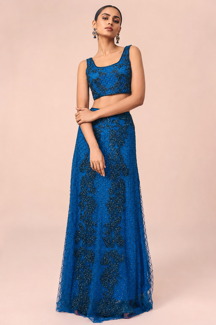 Royal Blue Embellished Designer Lehenga Set