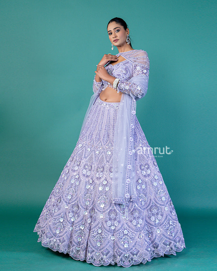 Lavender-Purple Sequins and Beads Embellishments Lehenga Choli