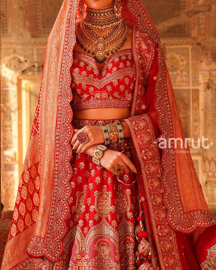 Red Sequin- Embroidered Embellished Bridal Lehenga Choli