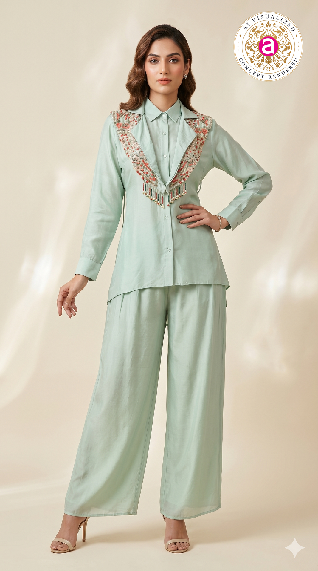 Mint Green Embellished Collar Co-ord Set