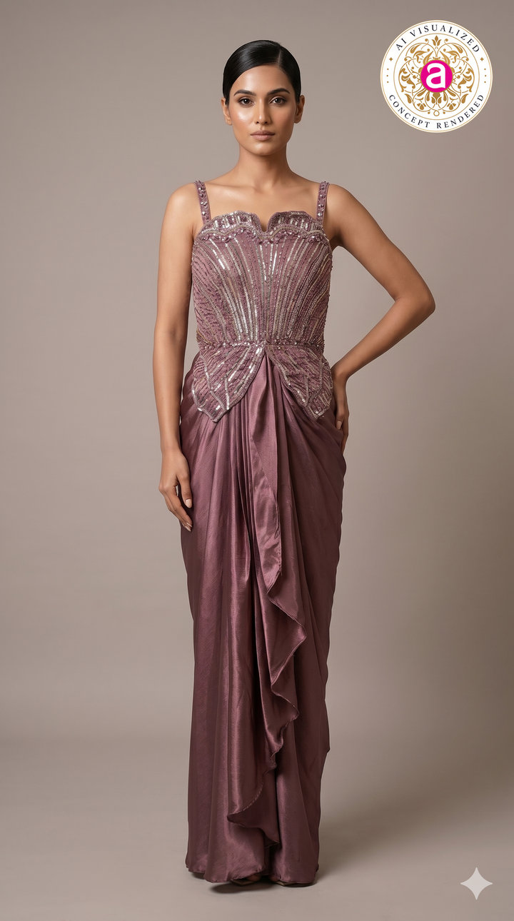 Dusty Mauve Embellished Indo-Western Drape Gown