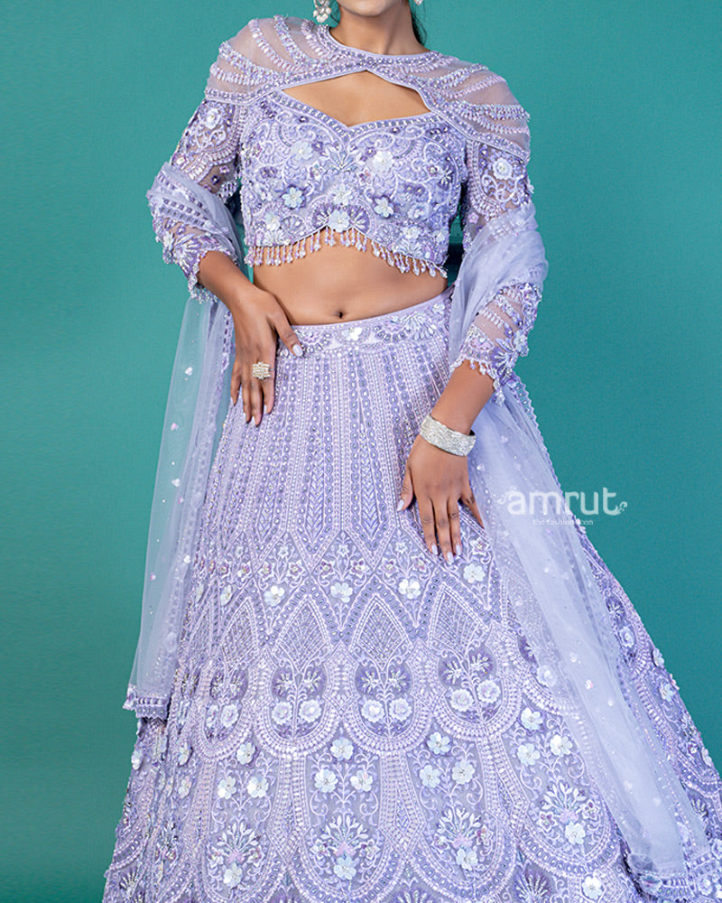 Lavender-Purple Sequins and Beads Embellishments Lehenga Choli