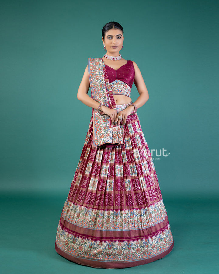 Maroon-Red Lehenga with Embroidered Burgundy Choli and Dupatta